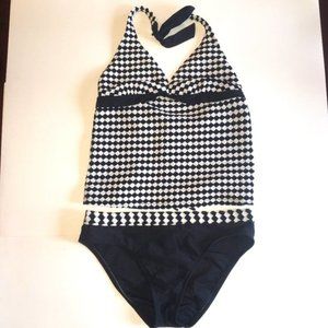 Reaction Kenneth Cole Black White Checker Tankini
